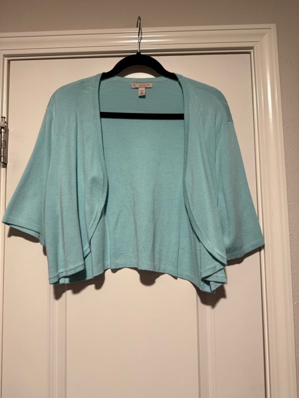 Dress Barn Light Aqua Cropped Open-Front Cardigan